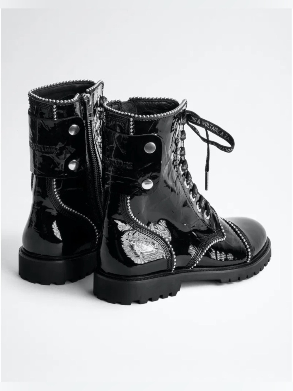 Zadig & Voltaire women's black leather Joe Wrinkle Studs Ankle Boots - Picture 16 of 16